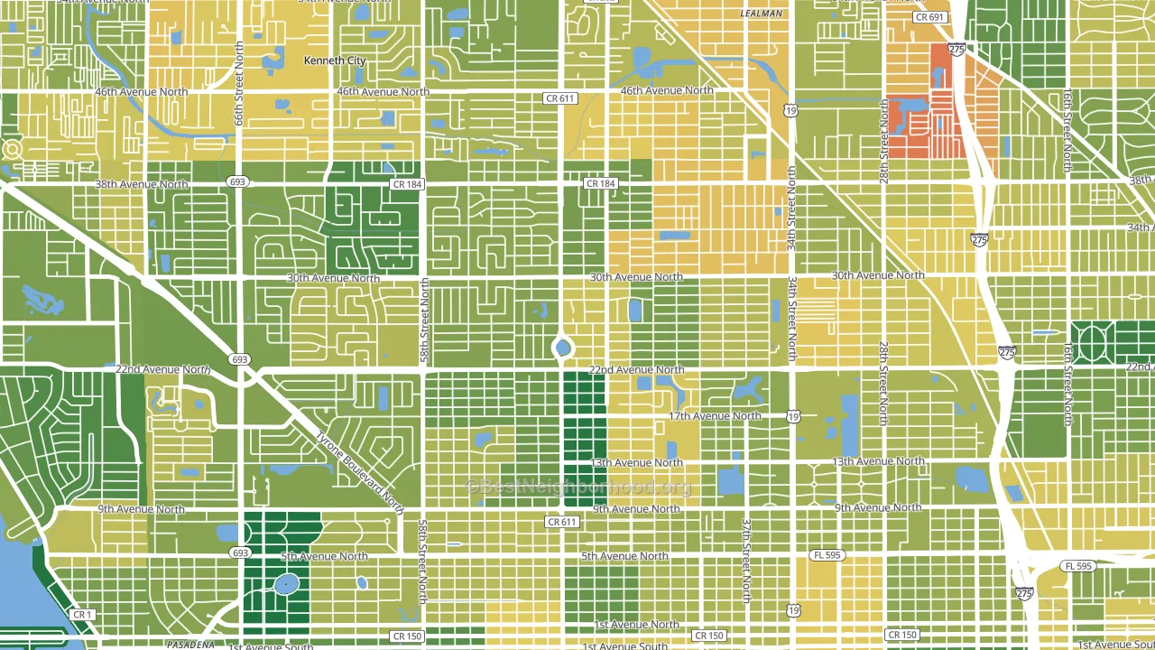 Disston Heights, St. Petersburg, FL block-group voter-turnout map