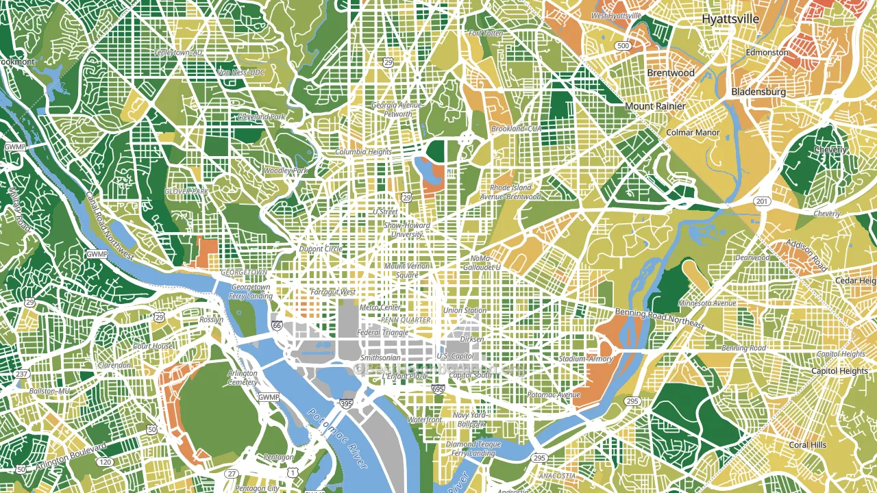 District of Columbia, DC block-group voter-turnout map