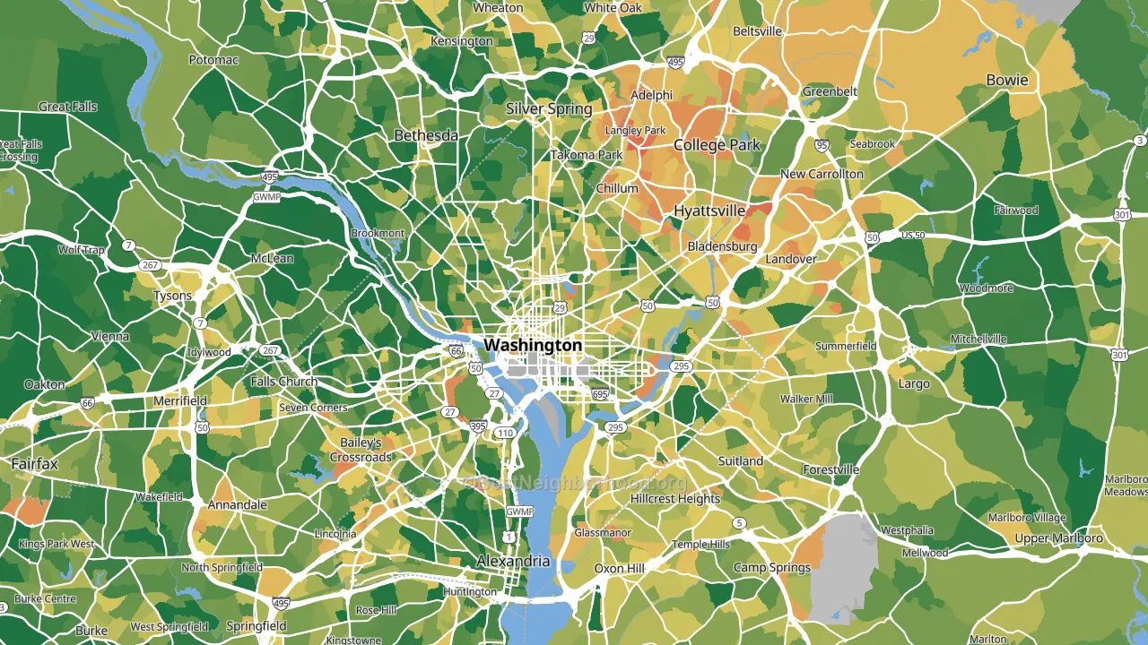 District of Columbia block-group voter-turnout map