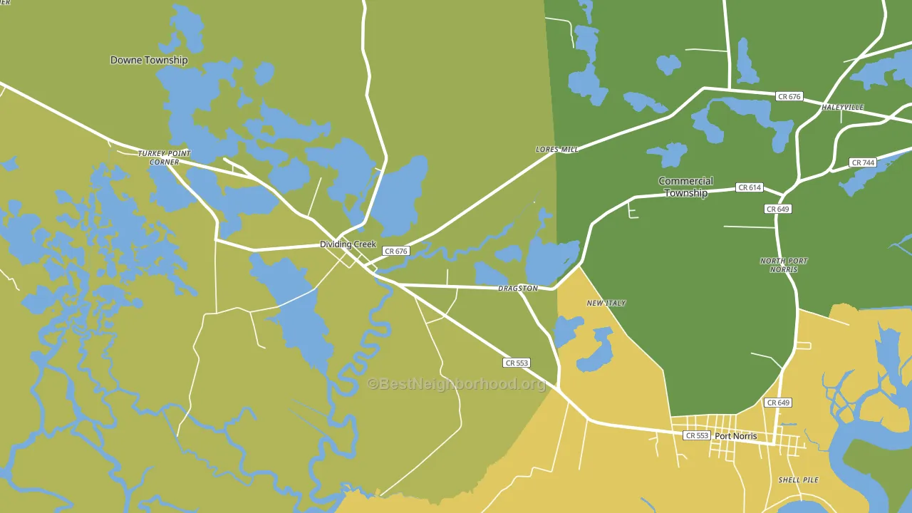 Dividing Creek, NJ block-group voter-turnout map