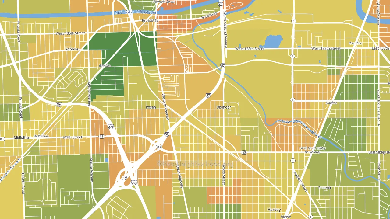 Dixmoor, IL block-group voter-turnout map