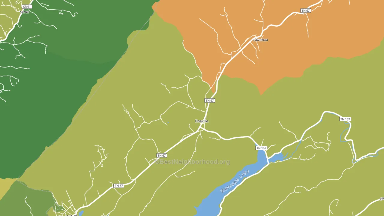 Doeville, TN block-group voter-turnout map
