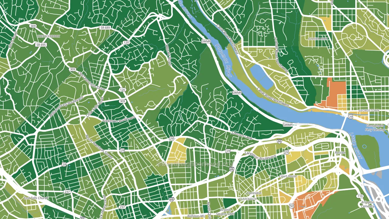 Donaldson Run, Arlington, VA block-group voter-turnout map