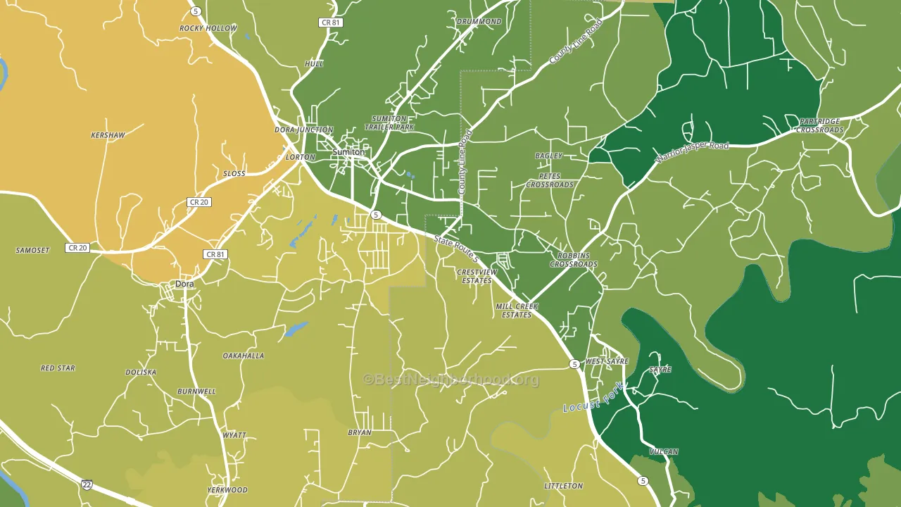 Dora, AL block-group voter-turnout map