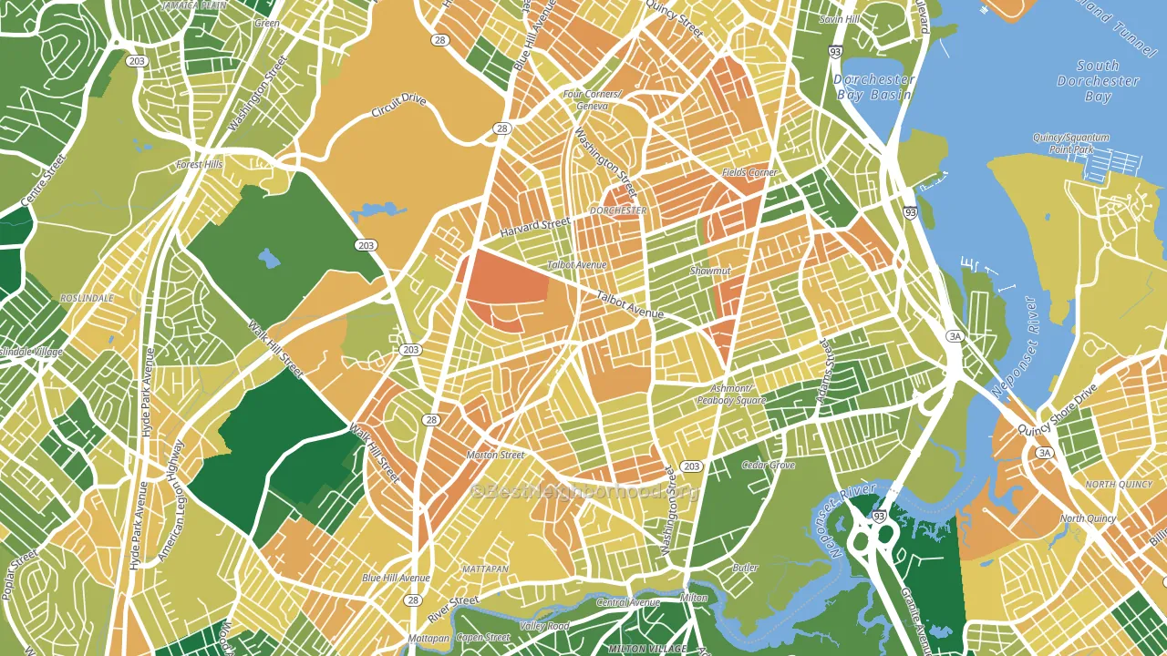 Dorchester Center, Boston, MA block-group voter-turnout map