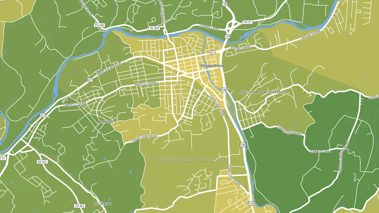 Douglas, Elizabethton, TN block-group voter-turnout map