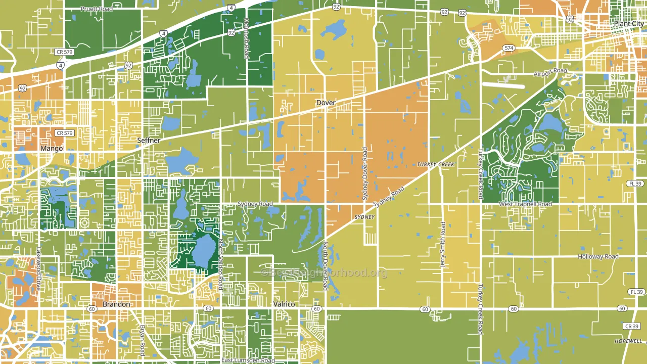 Dover, FL block-group voter-turnout map
