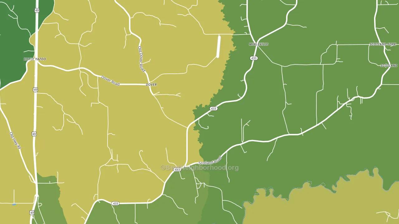 Dover, MS block-group voter-turnout map
