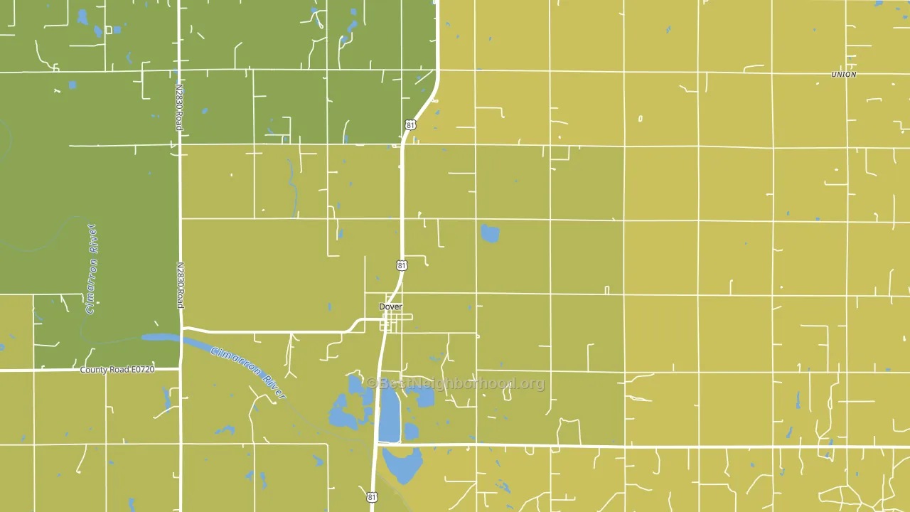 Dover, OK block-group voter-turnout map