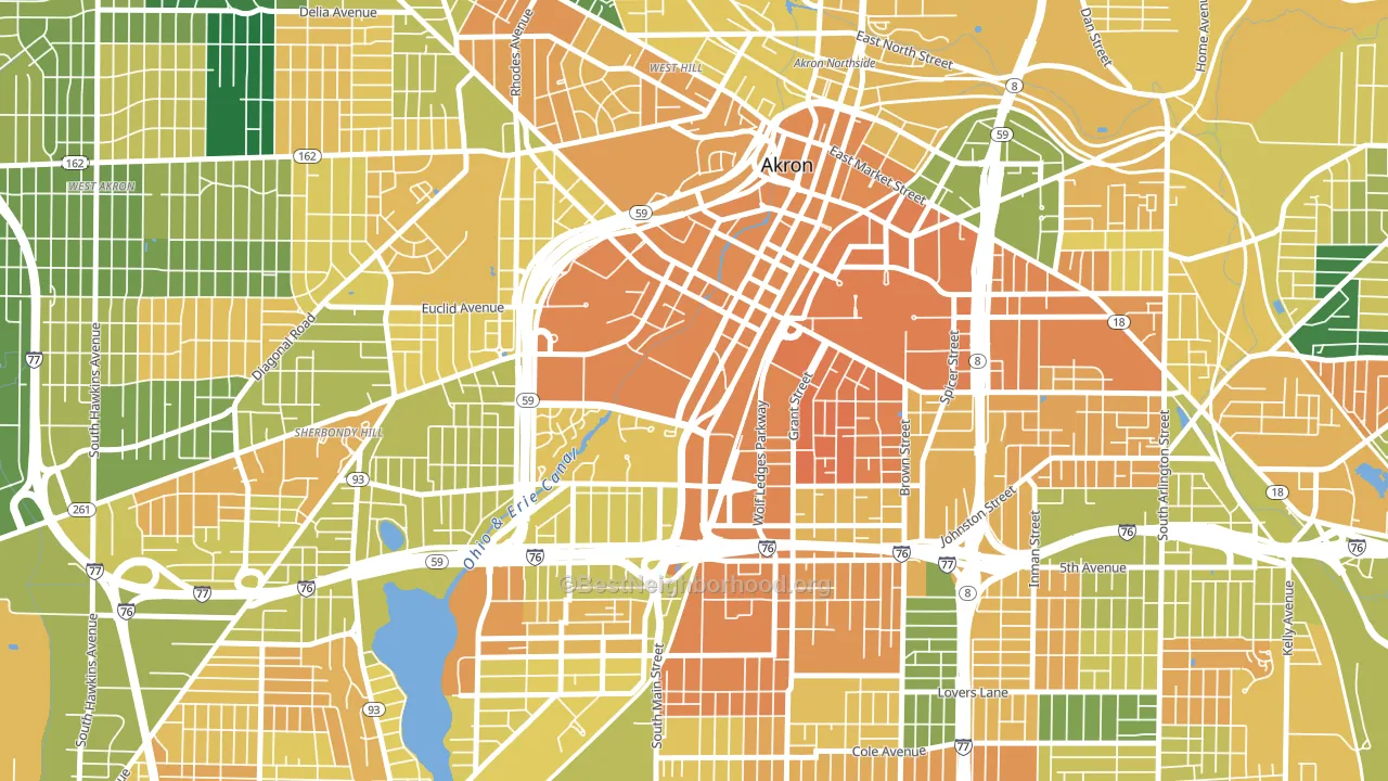 Downtown Akron, Akron, OH block-group voter-turnout map