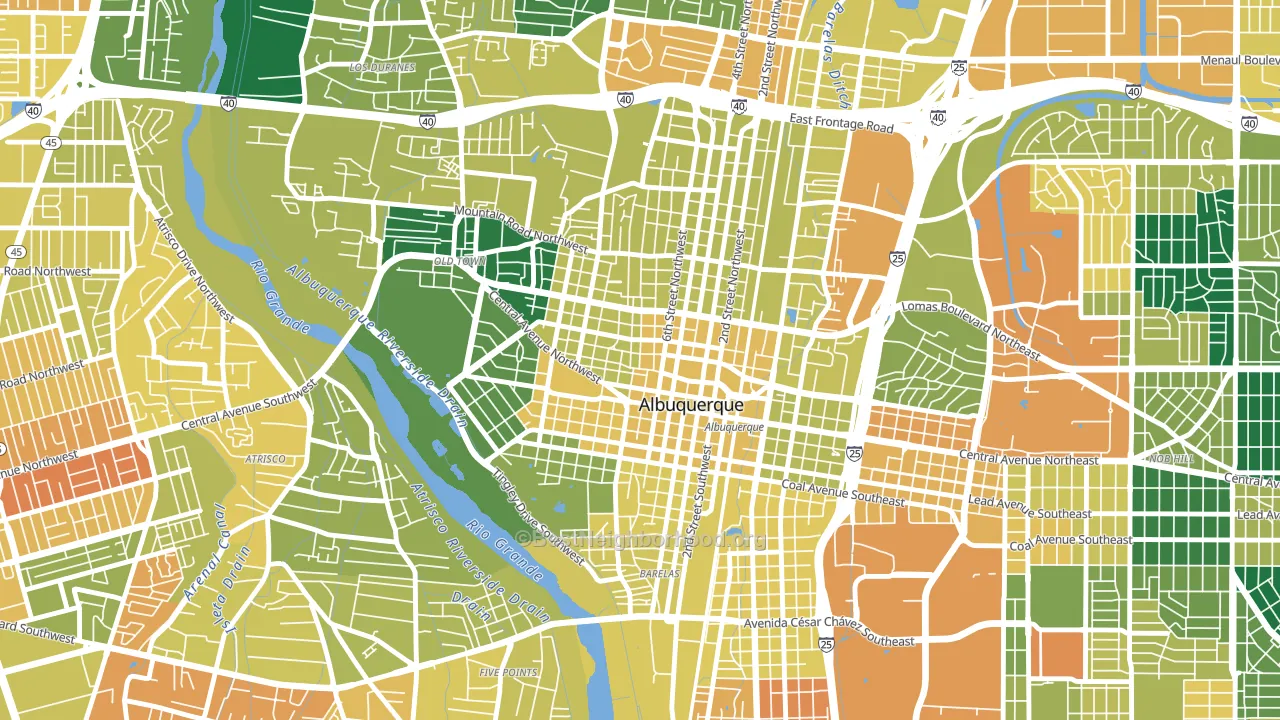 Downtown, Albuquerque, NM block-group voter-turnout map