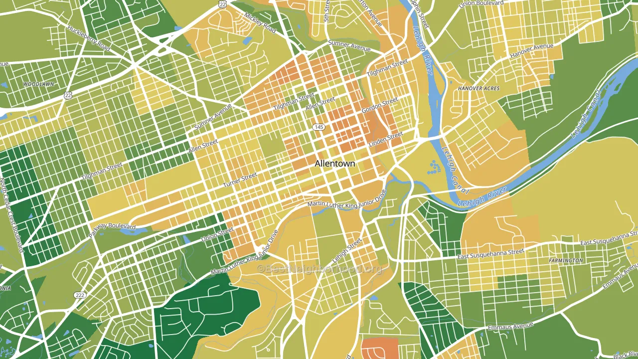 Downtown, Allentown, PA block-group voter-turnout map