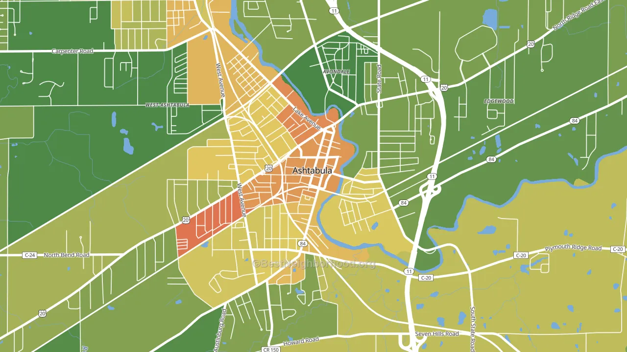 Downtown Ashtabula, Ashtabula, OH block-group voter-turnout map