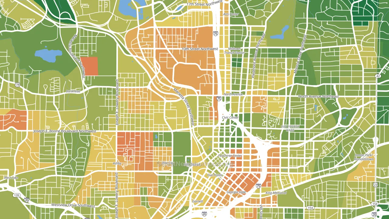Downtown, Atlanta, GA block-group voter-turnout map