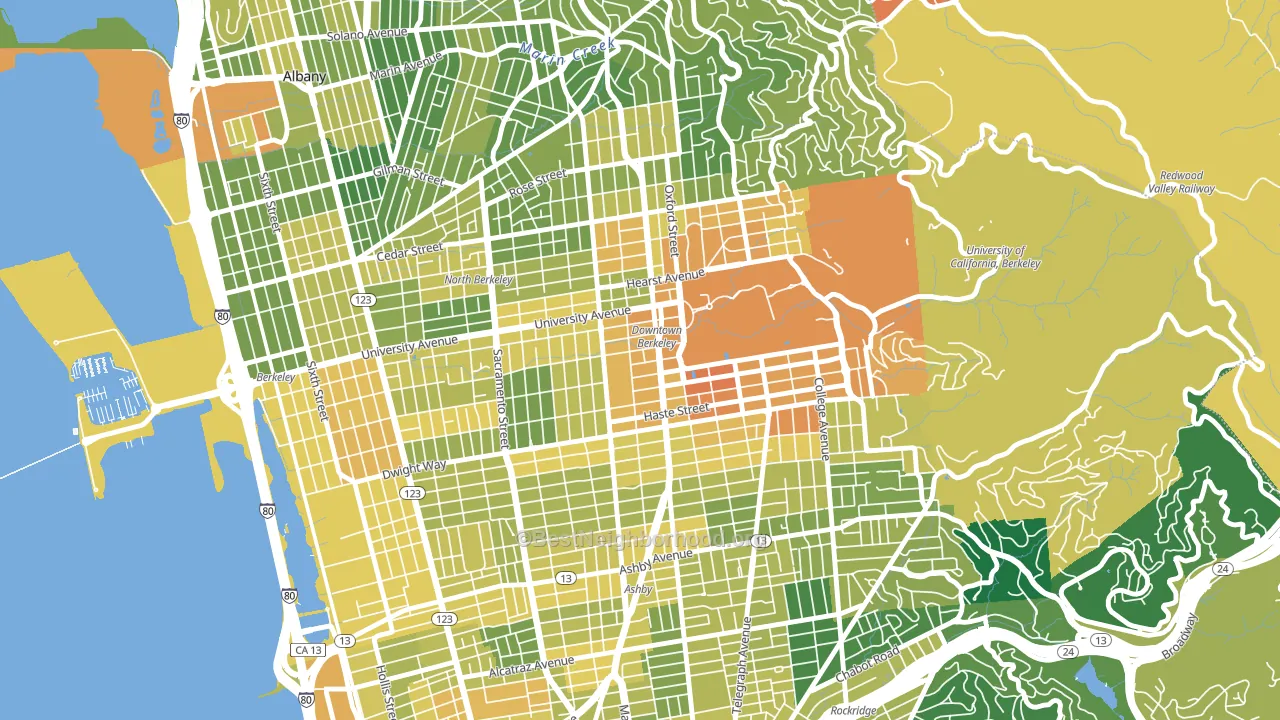 Downtown Berkeley, Berkeley, CA block-group voter-turnout map