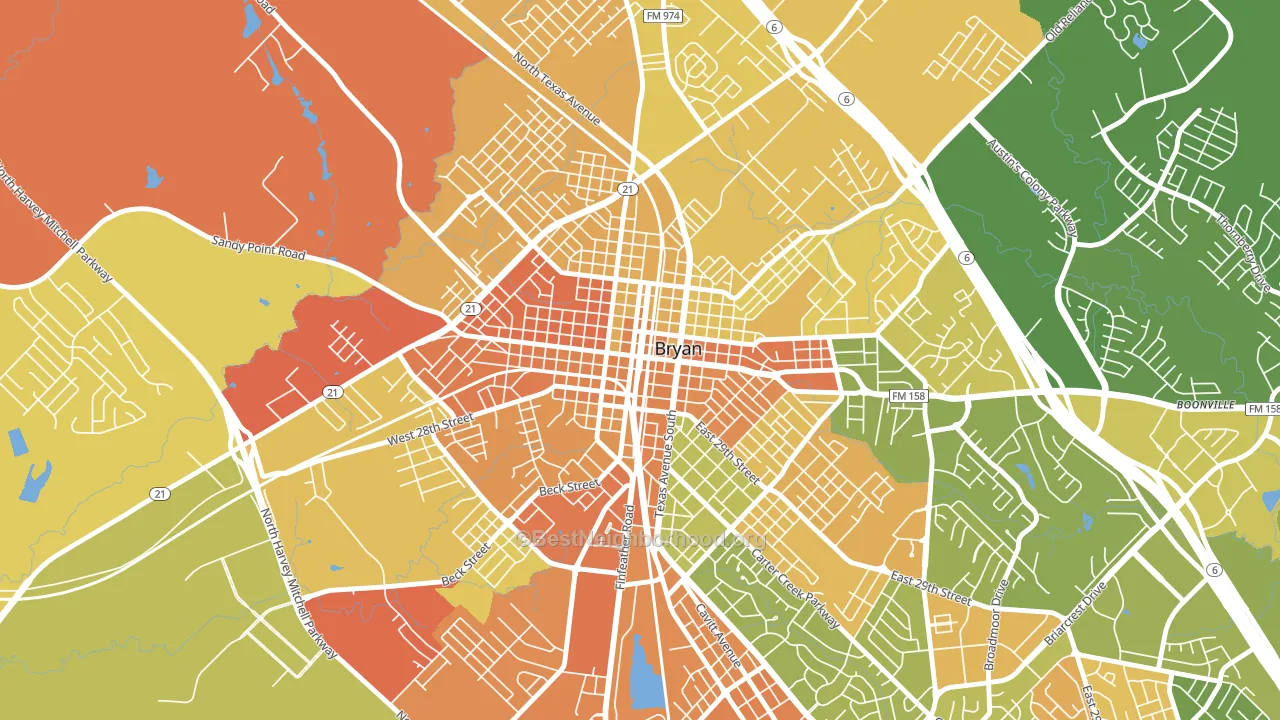 Downtown Bryan, Bryan, TX block-group voter-turnout map