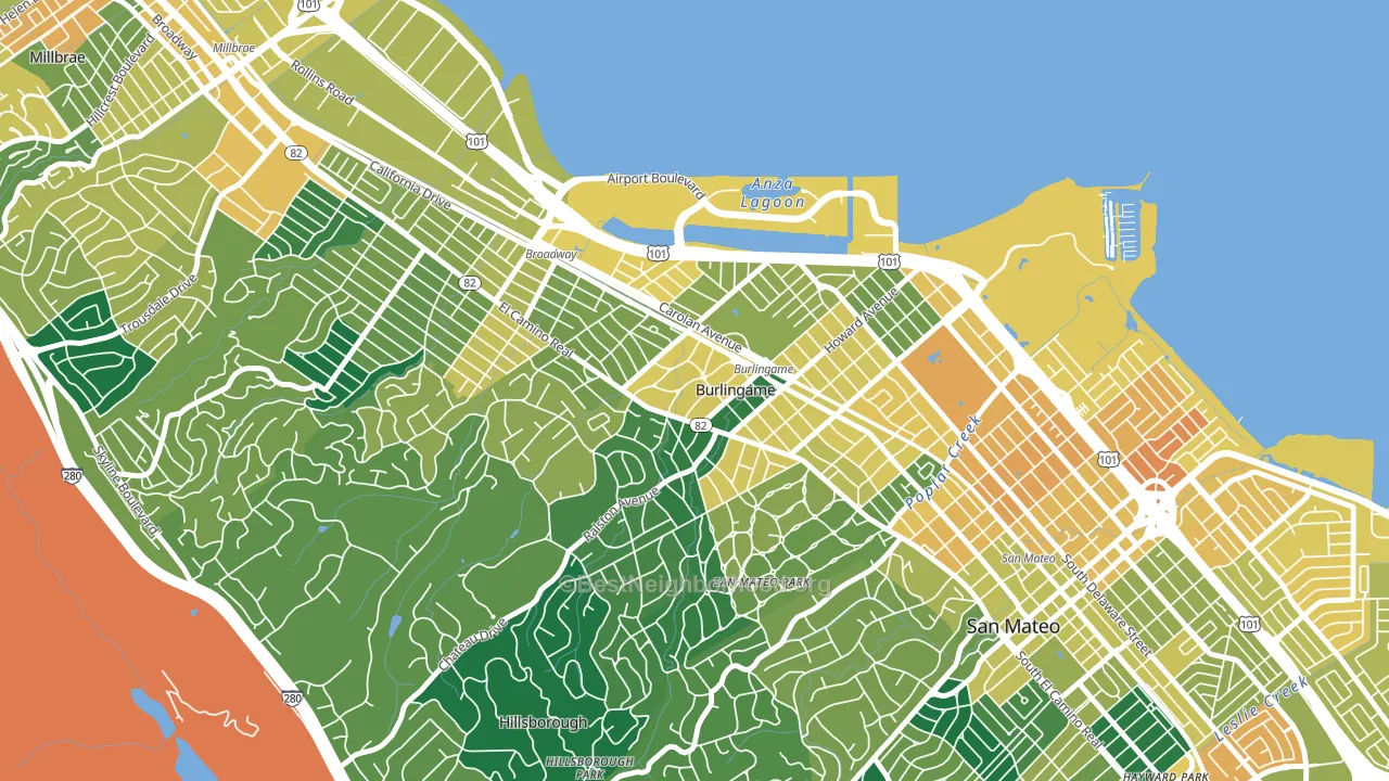 Downtown Burlingame, Burlingame, CA block-group voter-turnout map