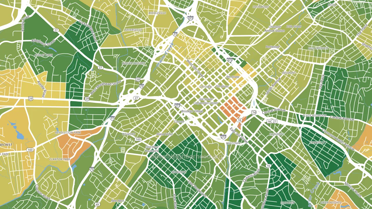 Downtown Charlotte, Charlotte, NC block-group voter-turnout map
