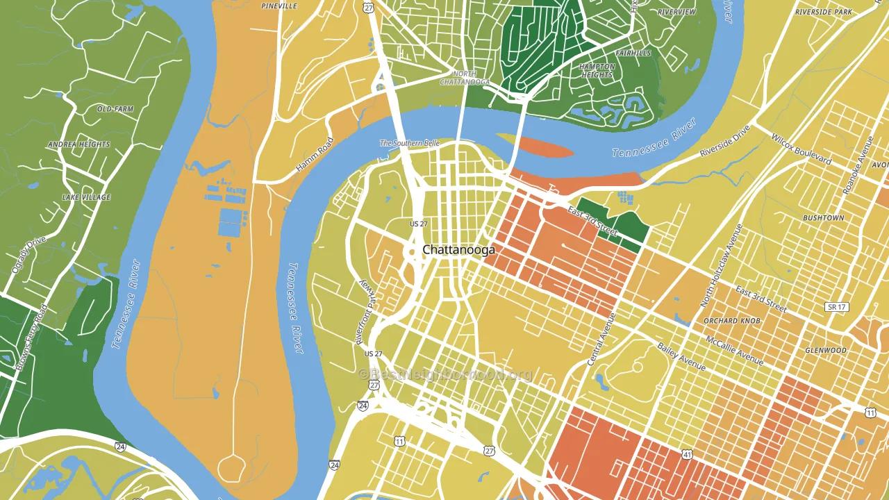 Downtown Chattanooga, Chattanooga, TN block-group voter-turnout map