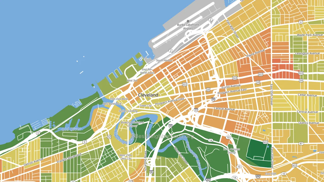 Downtown Cleveland, Cleveland, OH block-group voter-turnout map