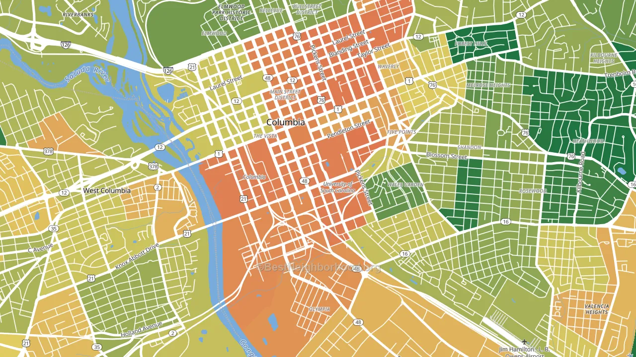 Downtown Columbia, Columbia, SC block-group voter-turnout map