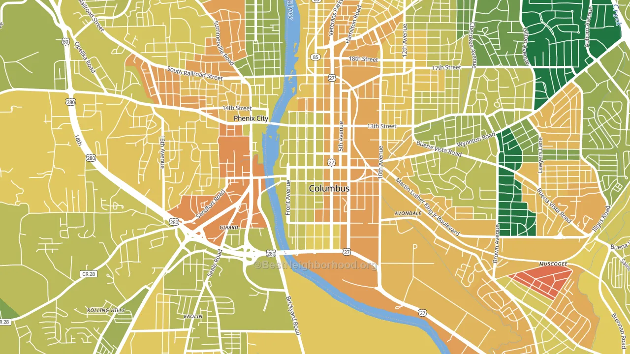 Downtown Columbus, Columbus, GA block-group voter-turnout map