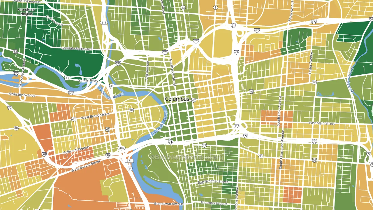 Downtown Columbus, Columbus, OH block-group voter-turnout map