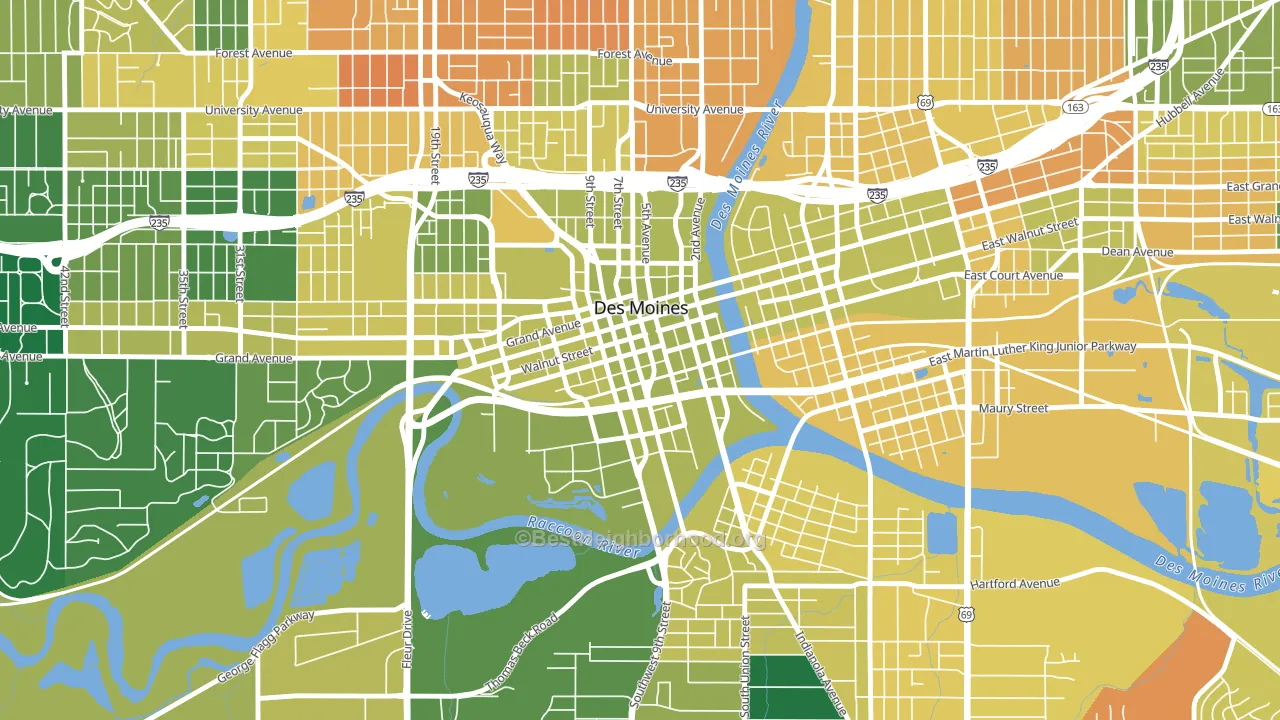 Downtown Des Moines, Des Moines, IA block-group voter-turnout map