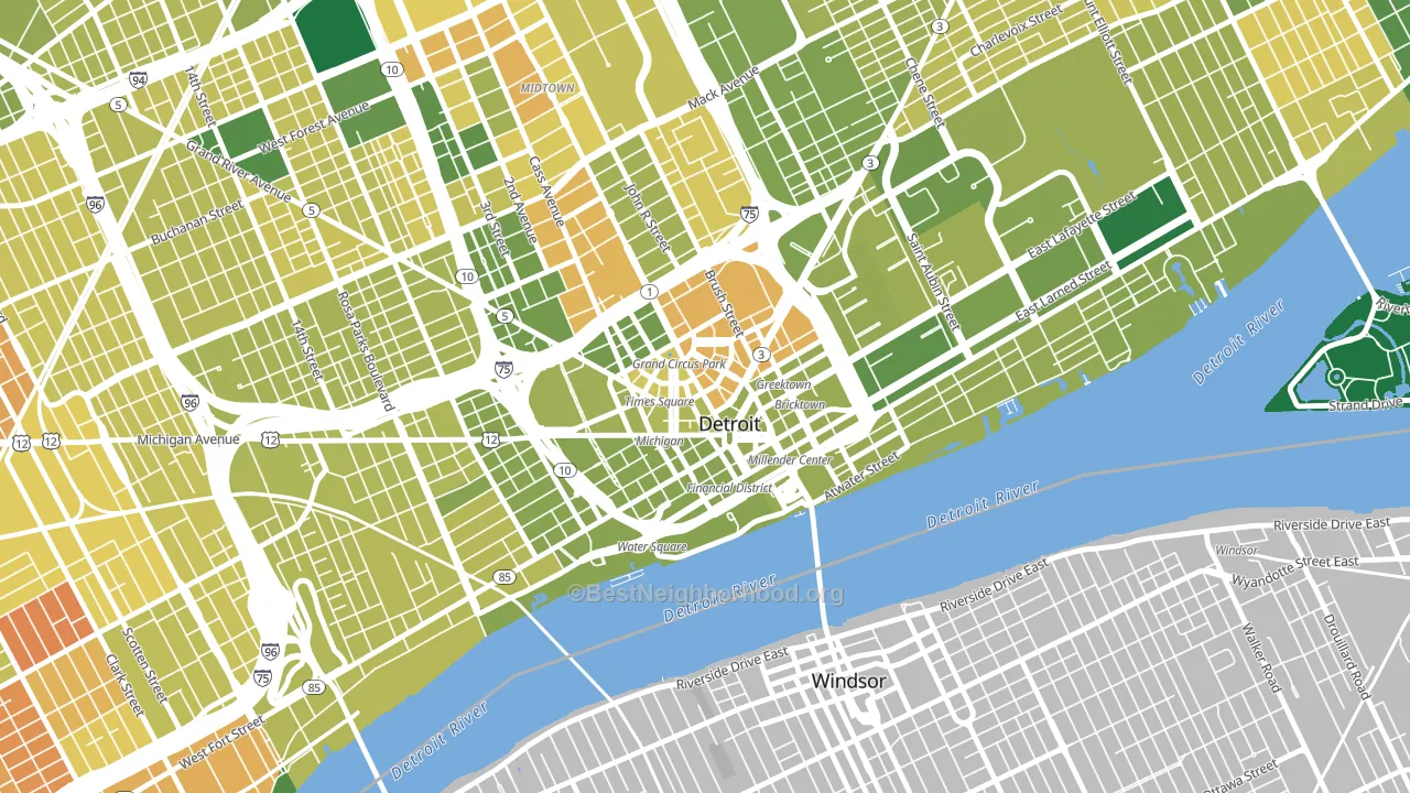 Downtown Detroit, Detroit, MI block-group voter-turnout map
