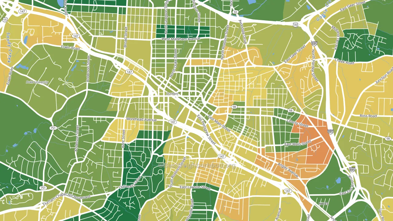 Downtown Durham, Durham, NC block-group voter-turnout map