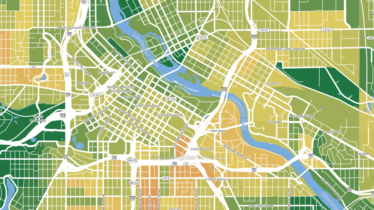 Downtown East, Minneapolis, MN block-group voter-turnout map