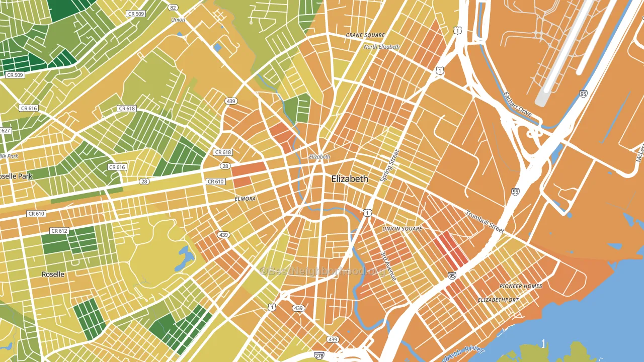 Downtown Elizabeth, Elizabeth, NJ block-group voter-turnout map