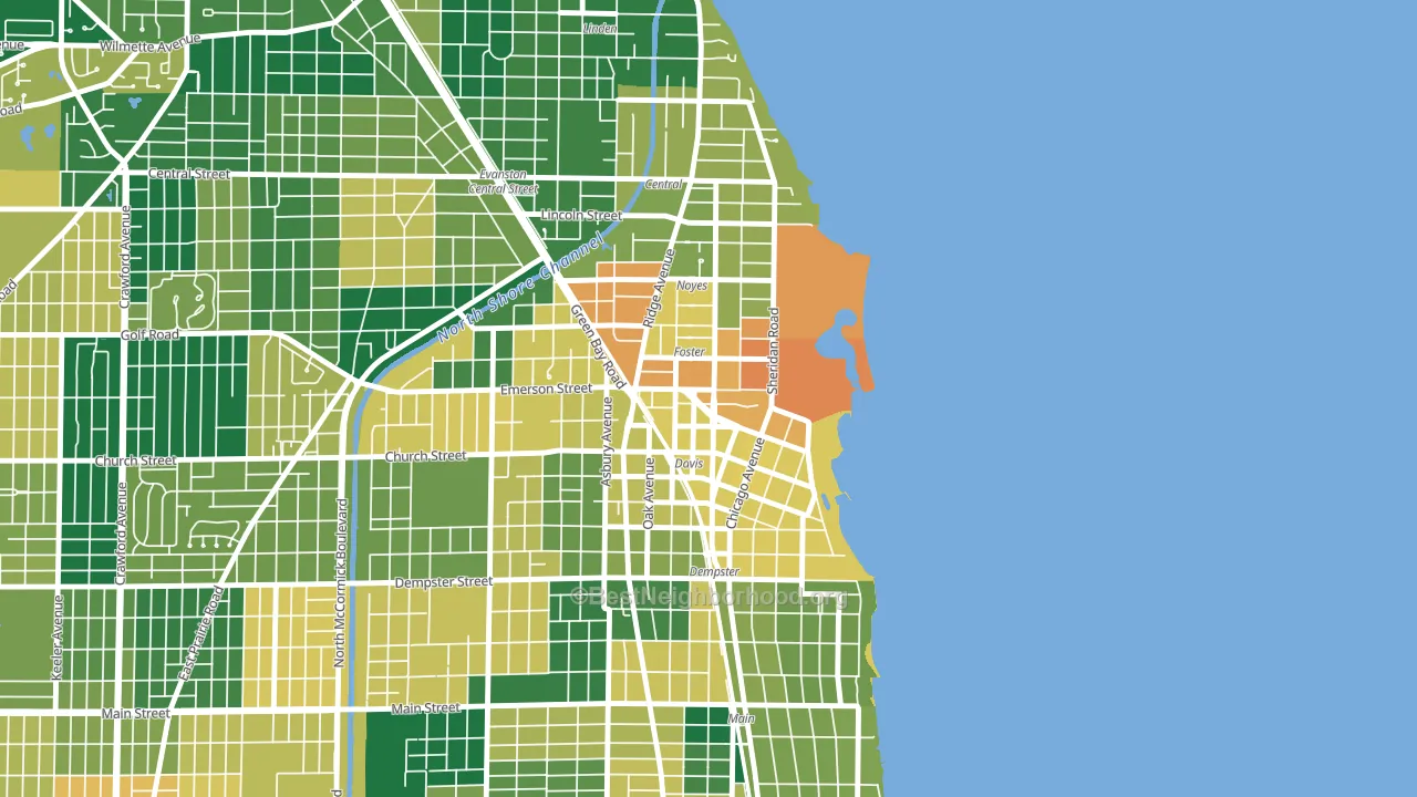 Downtown, Evanston, IL block-group voter-turnout map