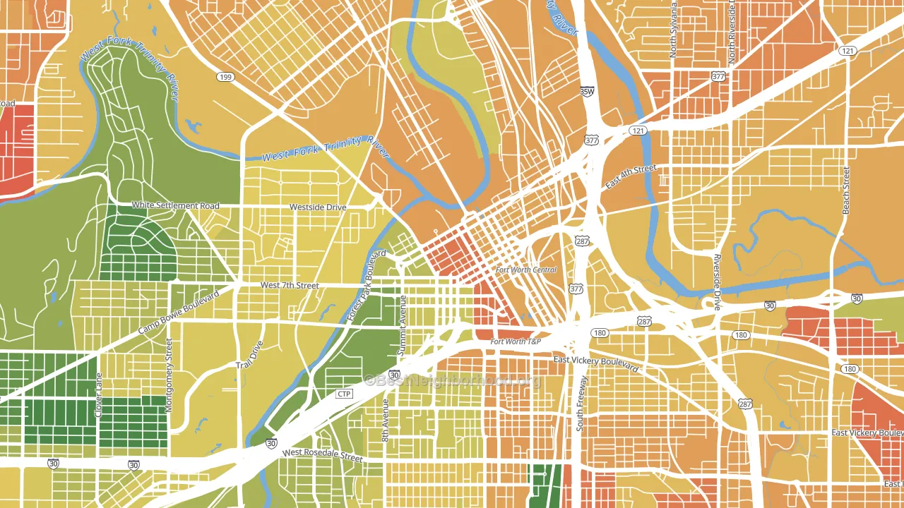 Downtown Fort Worth, Fort Worth, TX block-group voter-turnout map