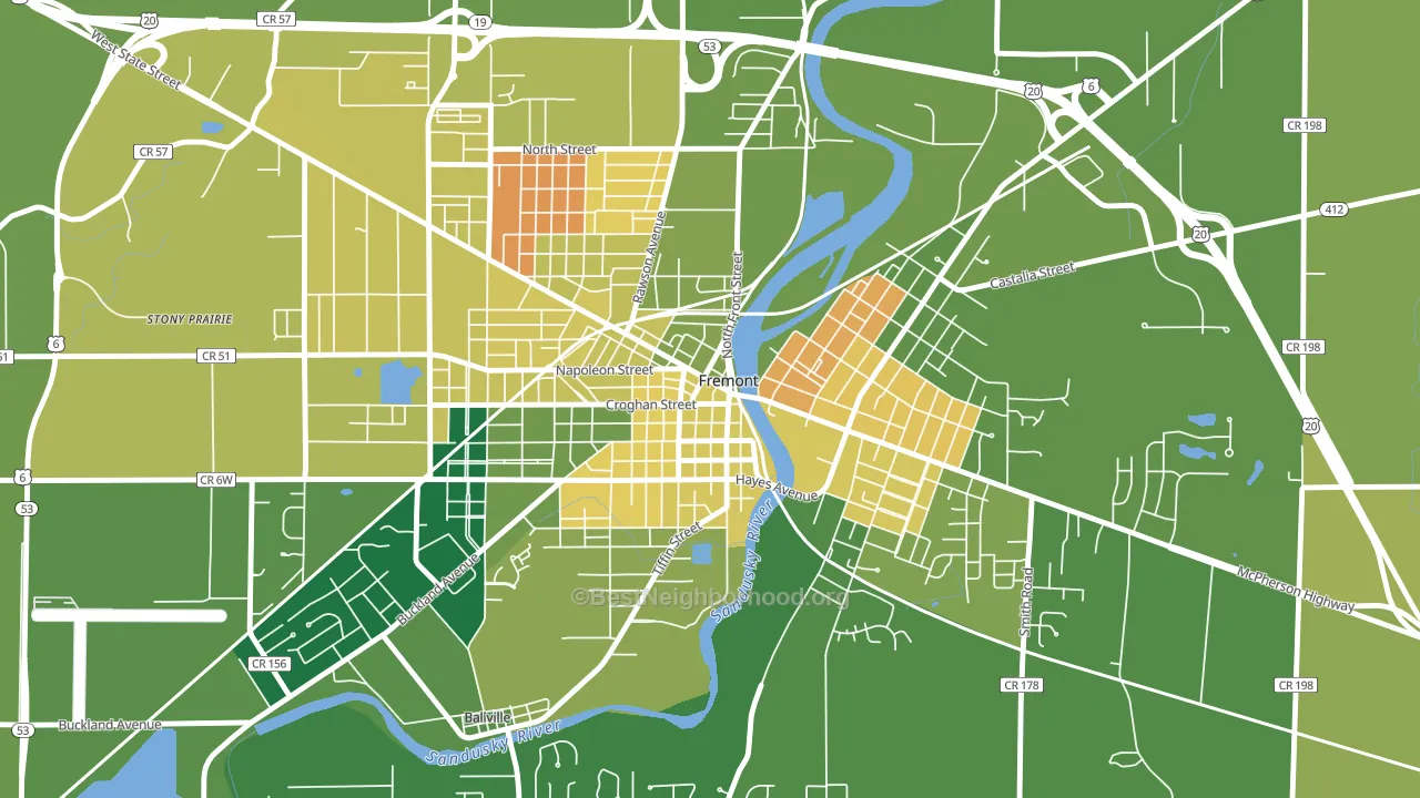 Downtown Fremont Historic District, Fremont, OH block-group voter-turnout map