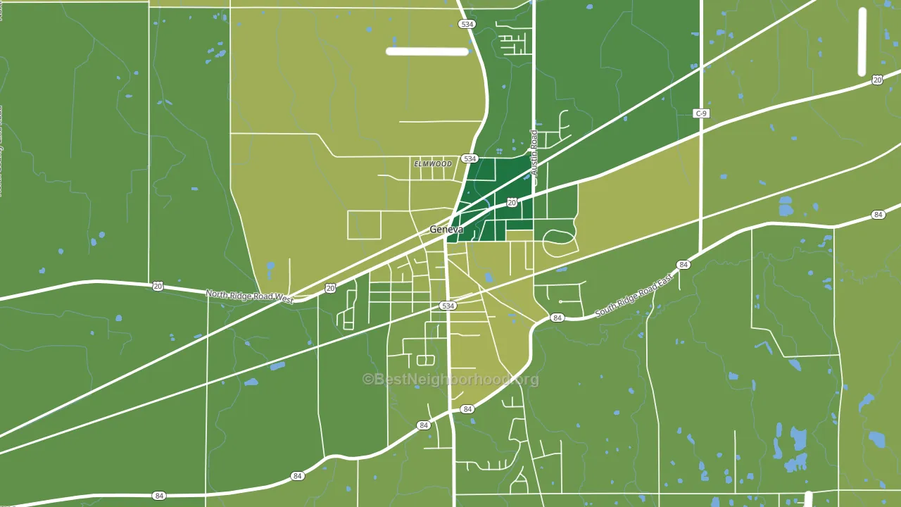 Downtown Geneva, Geneva, OH block-group voter-turnout map