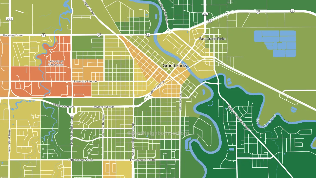 Downtown Grand Forks, Grand Forks, ND block-group voter-turnout map