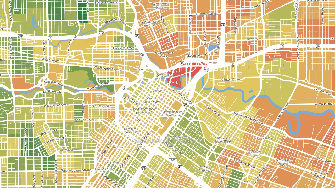 Downtown Houston, Houston, TX block-group voter-turnout map