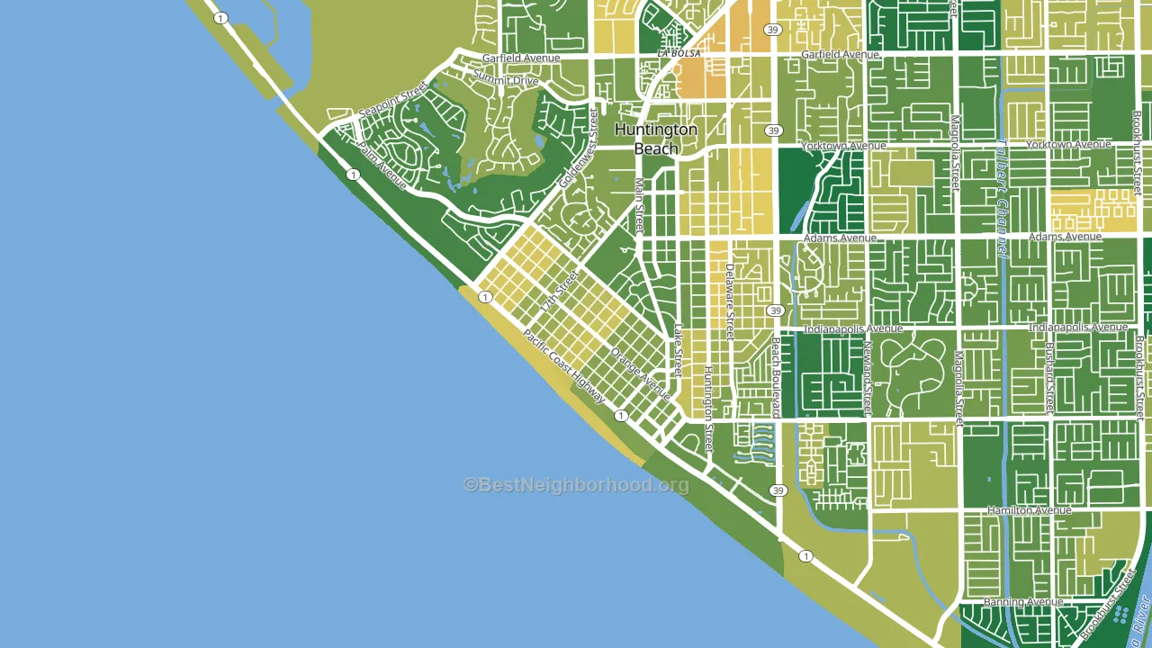 Downtown Huntington Beach, Huntington Beach, CA block-group voter-turnout map
