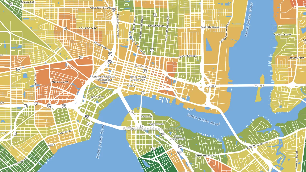 Downtown Jacksonville, Jacksonville, FL block-group voter-turnout map