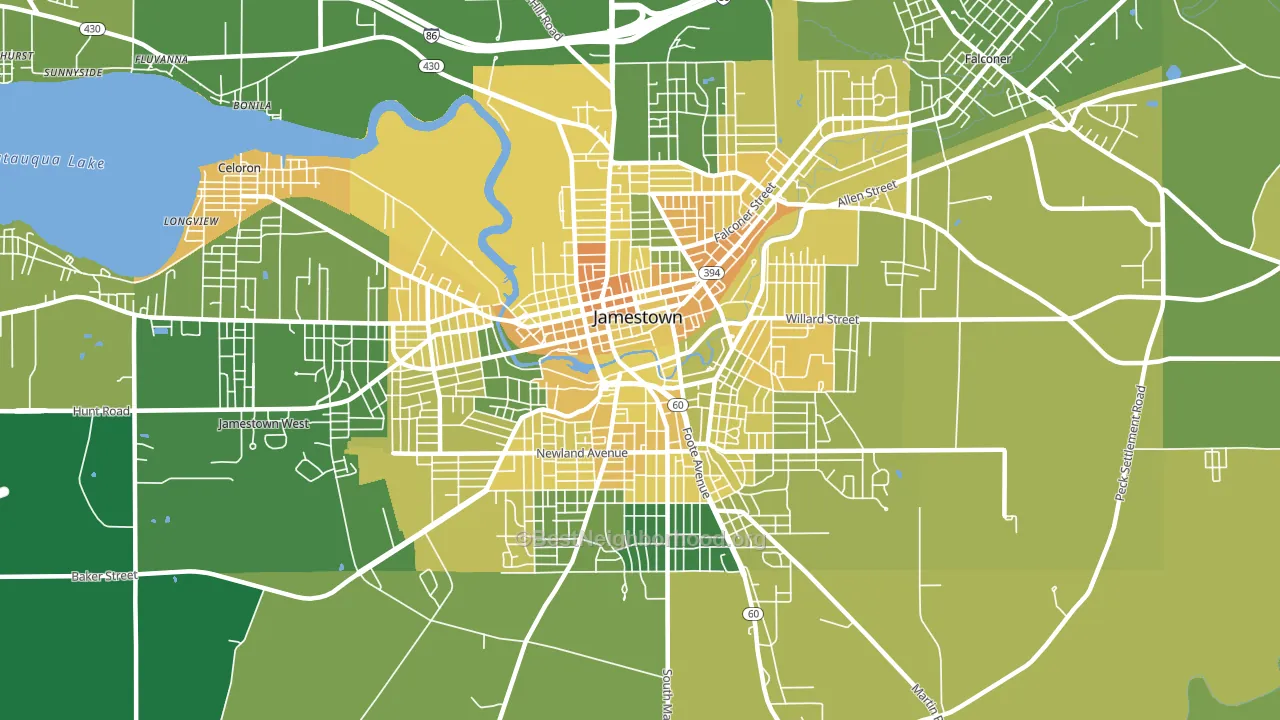 Downtown Jamestown, Jamestown, NY block-group voter-turnout map