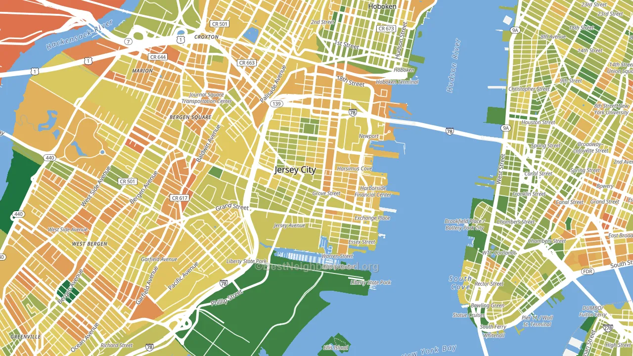 Downtown Jersey City, Jersey City, NJ block-group voter-turnout map