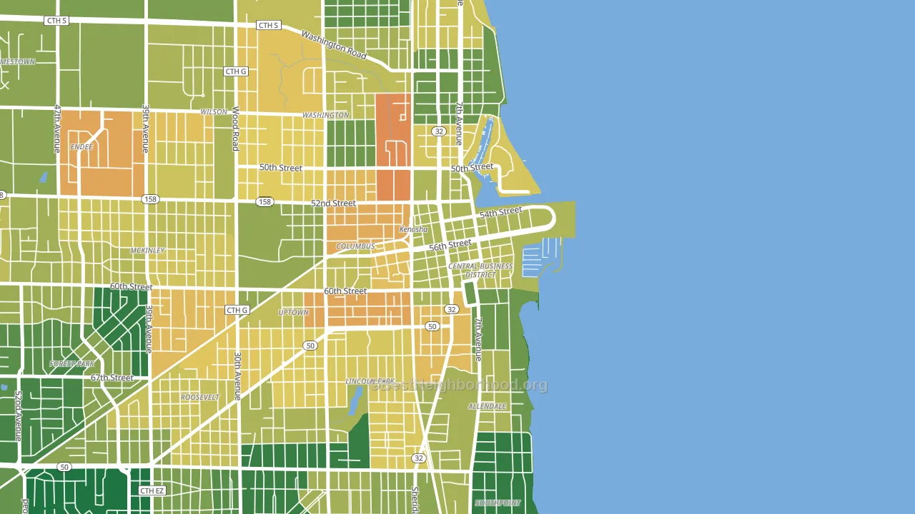 Downtown, Kenosha, WI block-group voter-turnout map
