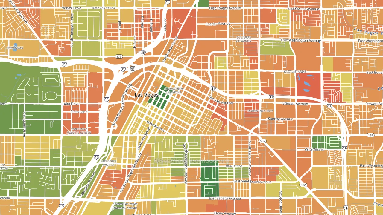 Downtown, Las Vegas, NV block-group voter-turnout map