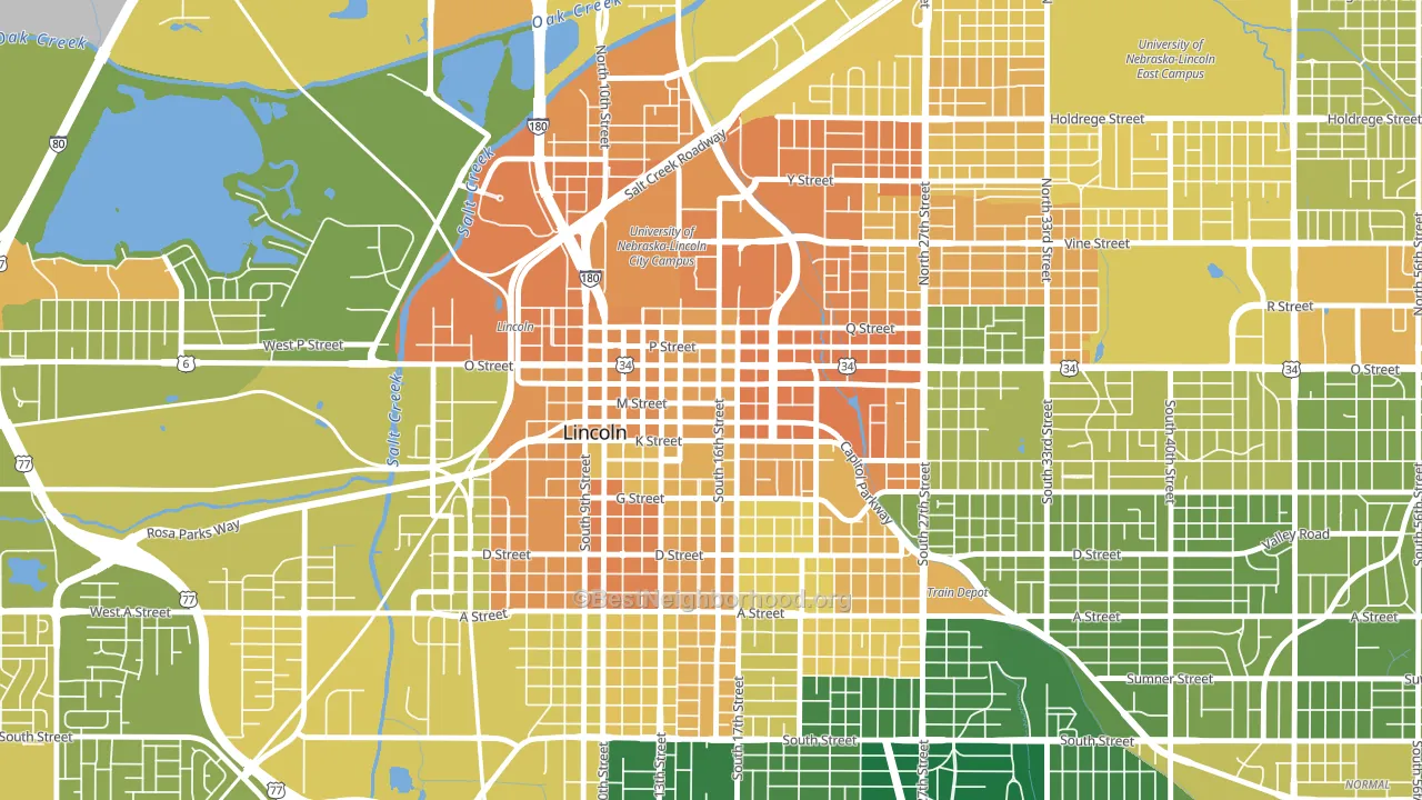 Downtown Lincoln, Lincoln, NE block-group voter-turnout map