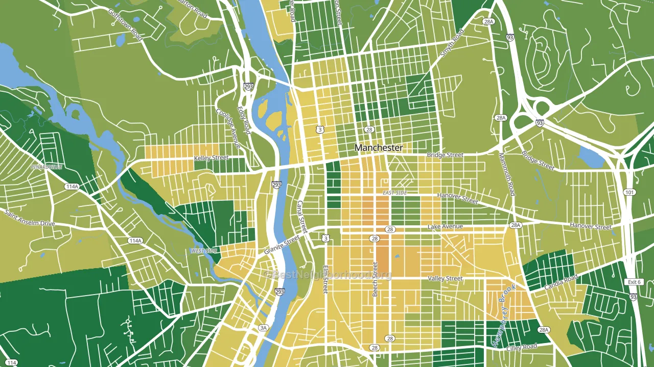 Downtown, Manchester, NH block-group voter-turnout map