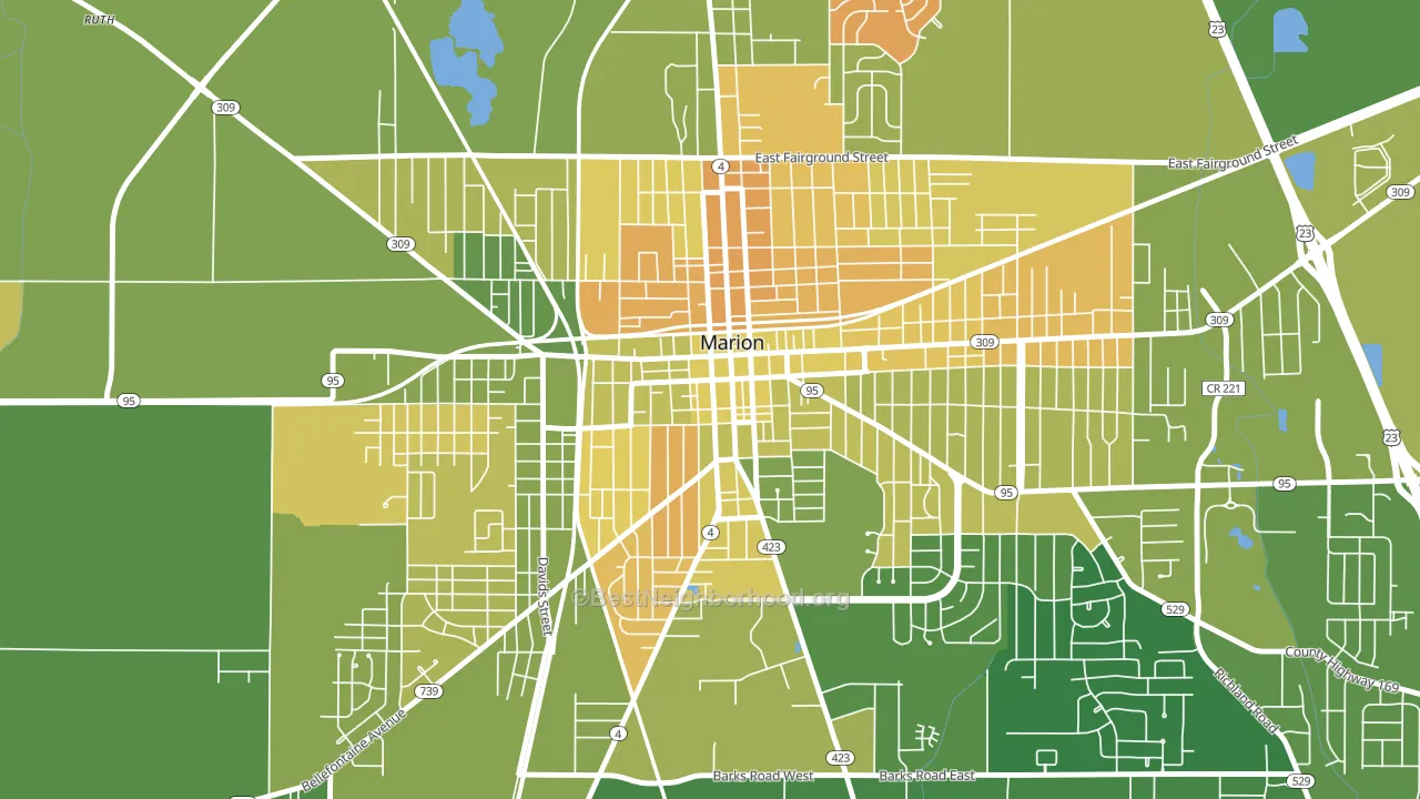 Downtown Marion, Marion, OH block-group voter-turnout map