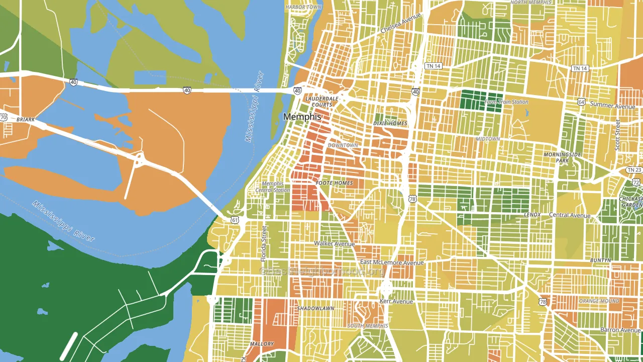 Downtown Memphis, Memphis, TN block-group voter-turnout map