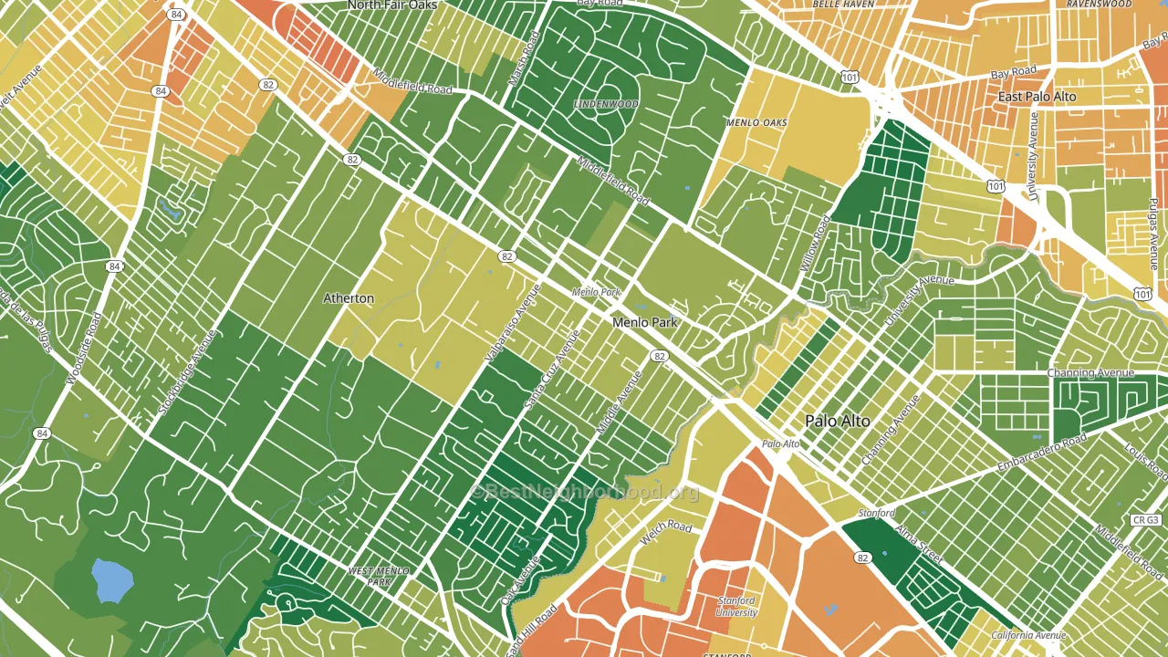 Downtown Menlo Park, Menlo Park, CA block-group voter-turnout map