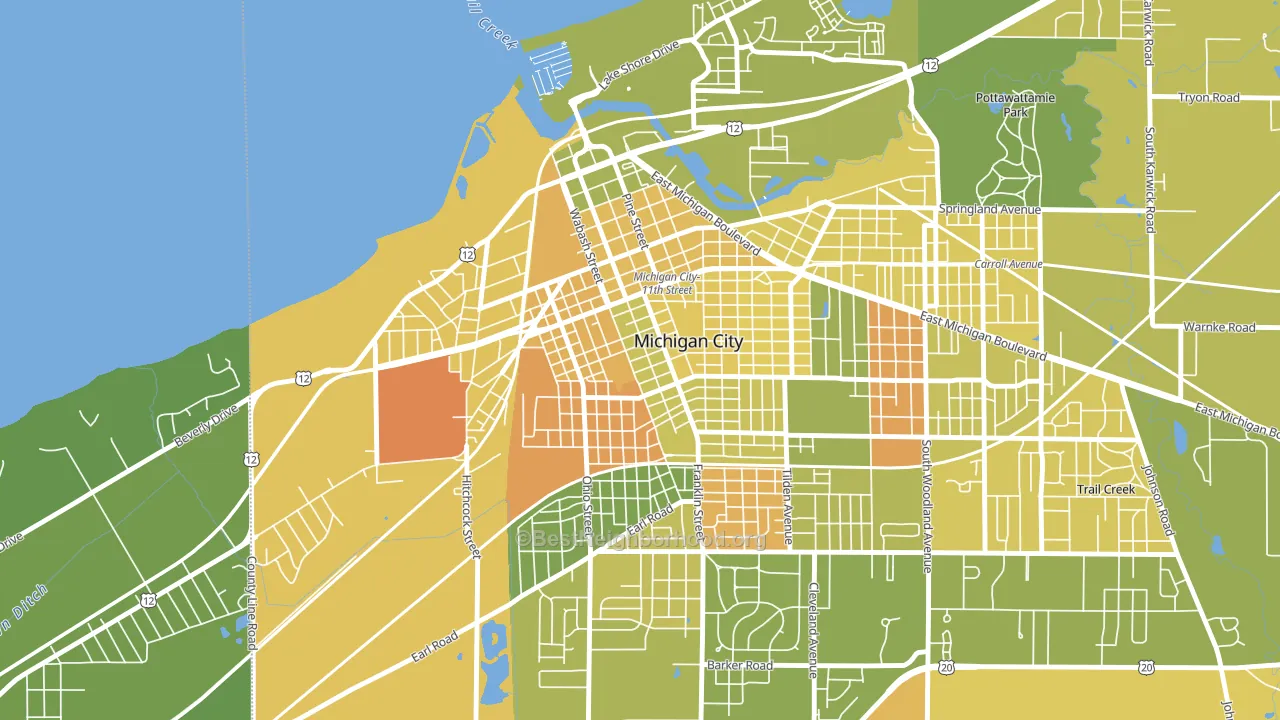 Downtown Michigan City, Michigan City, IN block-group voter-turnout map